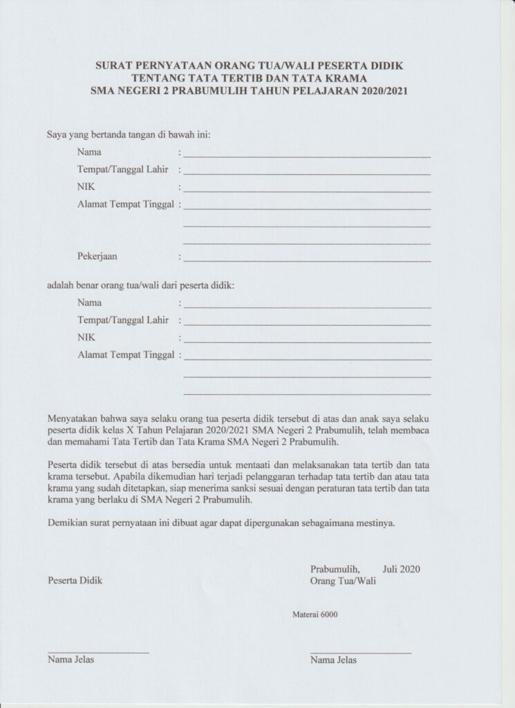 Baru contoh untuk dan surat peserta ppdb didik pernyataan orang tua/wali Contoh Surat